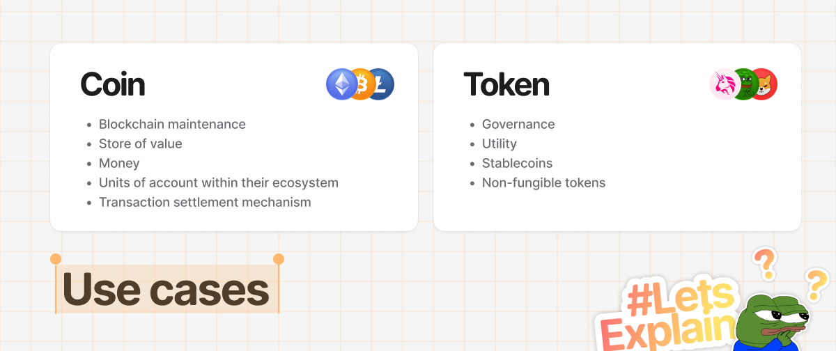 Use cases for coins and tokens