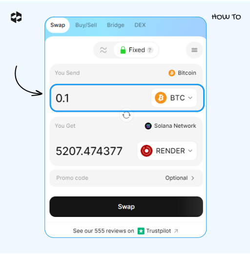 Choose a coin to send and provide the amount to send