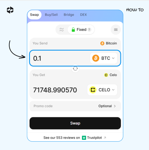 Choose a coin to send and provide the amount to send