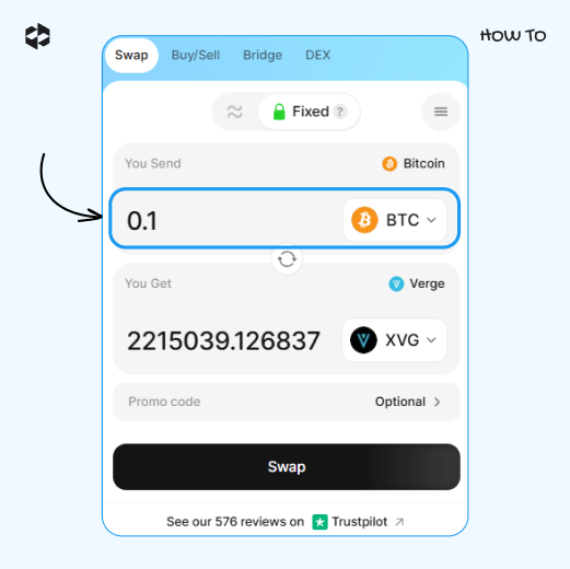 Choose a coin to send and provide the amount to send